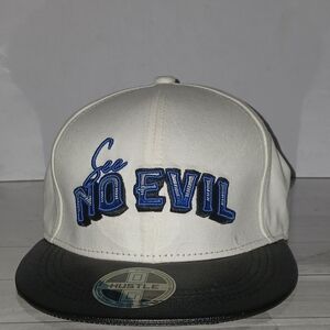 White and Black Cap with Blue Embroidery